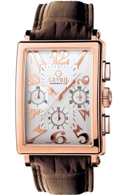 Gevril Mens 5110 Avenue of Americas Limited Edition Rose Gold Automatic Chronograph Watch - Front View